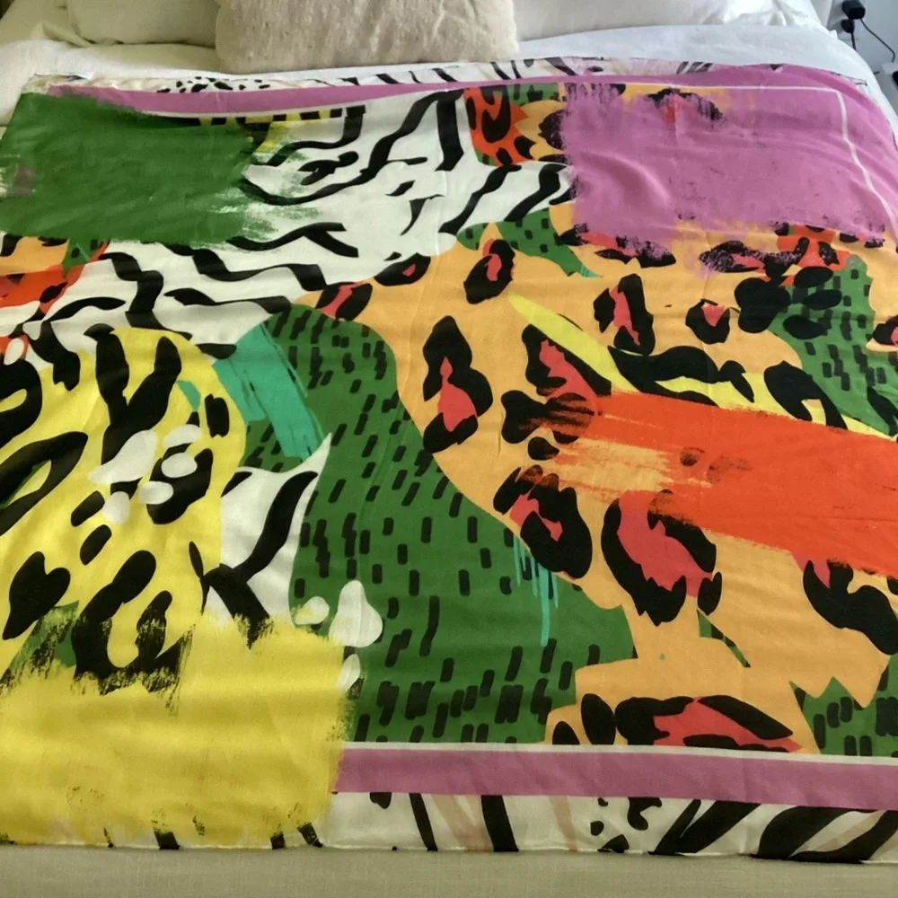 Perlavera Scarf Large Cotton Silk Blend Rolled Edges Geometric Modern Print